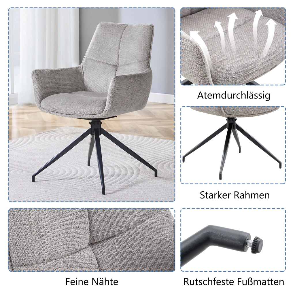 SEDIA girevole 360° in tessuto grigio e metallo nero
