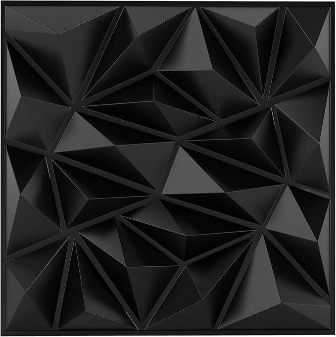 40 Pezzi 3D Pannelli Murali 50 x 50 cm, Pannello da Parete 3D Diamante, Decorazione Interna da Parete in PVC, 10 m², per Soggiorno Camera da Letto (10㎡,Nero)