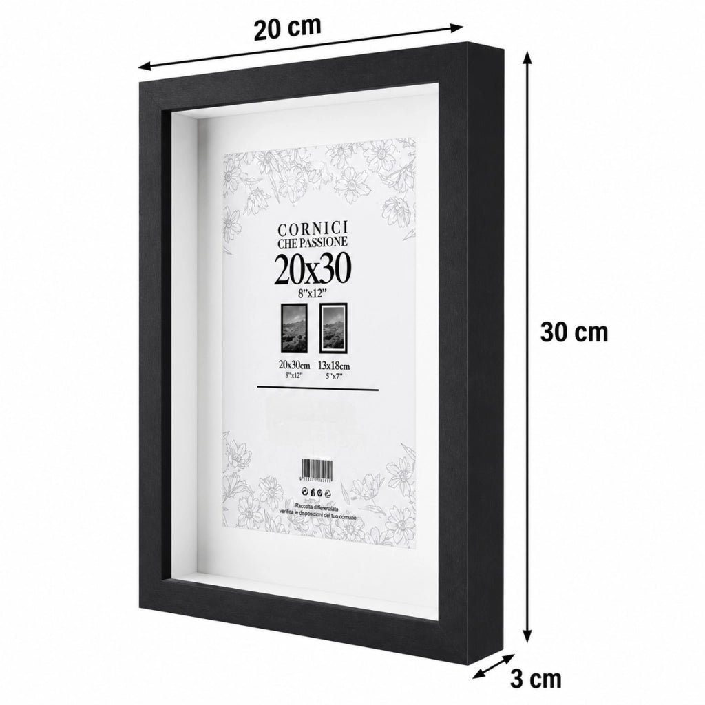 Cornice Portafoto Legno Nero Con Passepartout Disponibile in 10x15, 13x18, 20x30, 30x40 20 x 30 cm