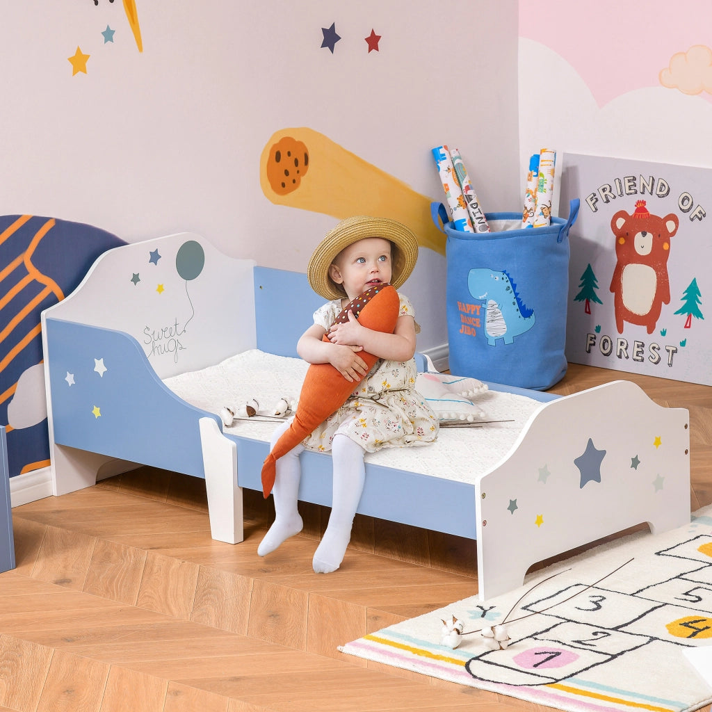 EasyComfort Letto Basso per Bambini di +3 Anni con Sponde Blu e Bianco