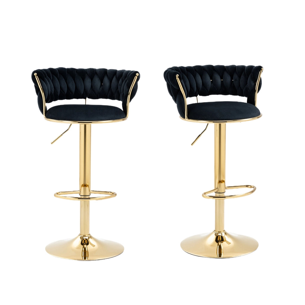 Set di 2 sgabelli da bar girevoli 360° con altezza regolabile e schienale - in velluto nero