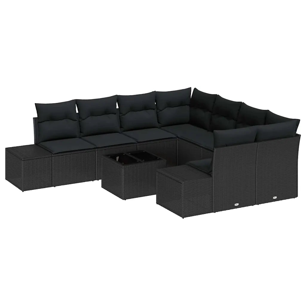 Set Divano da Giardino con cuscino 9 pcs Nero polyrattan 3355672