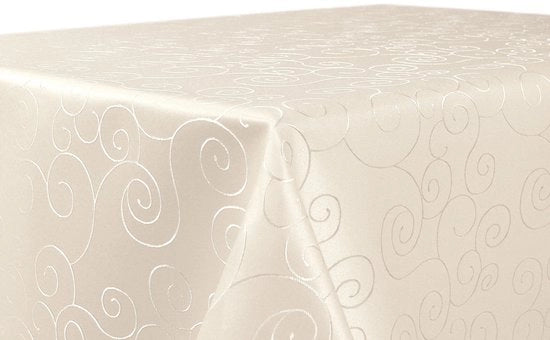 Tavolo Damascato con Ornamenti - Tavola Coperta Strizzata - Tavola Coperta Resistente ai Macchiamenti, Facile da Pulire - Tavola Coperta, Quadrata 160x300 cm, Crema