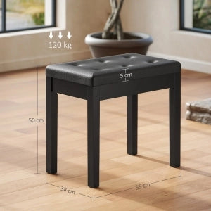 Panca per pianoforte con vano contenitore, seduta imbottita, gambe in legno, nero, 55 x 34 x 50 cm