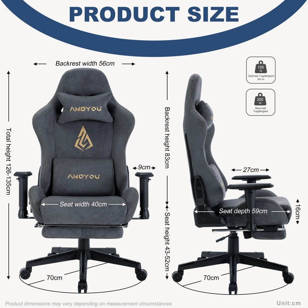 Sedia da gaming con poggiapiedi, regolabile e girevole ¨C zephmum ¨C Grigio
