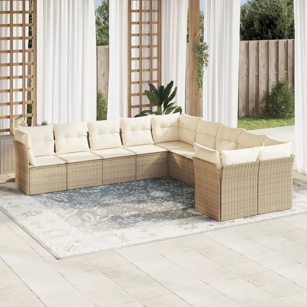 Set Divano da Giardino 10 pz con Cuscini Beige in Polyrattan 3250077
