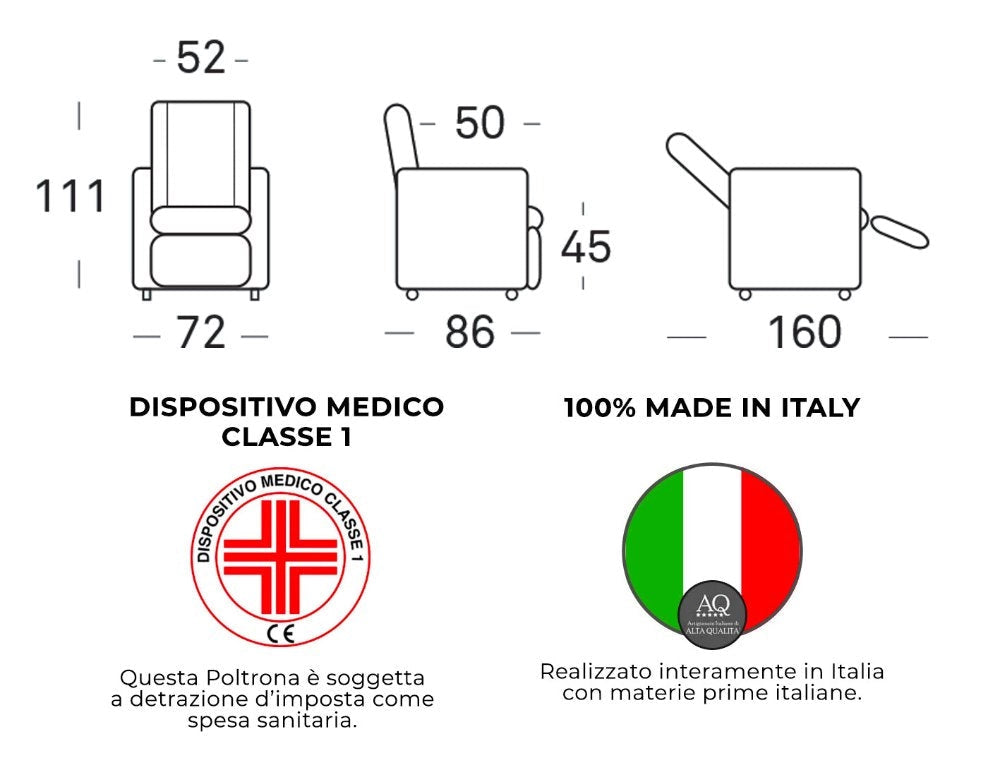 Poltrona Alzapersona Elettrica 2 Motori 72x111x86 cm Martina in Microfibra Dispositivo Medico 1 Beige