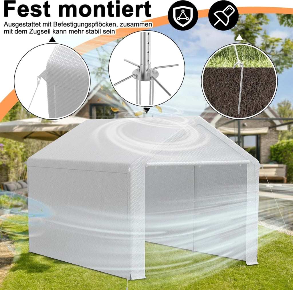 Casetta per attrezzi da giardino, 12 m³, in PE, con pareti laterali rimovibili, resistente all'inverno, per garage, per attrezzi da giardino, moto, bicicletta, colore bianco
