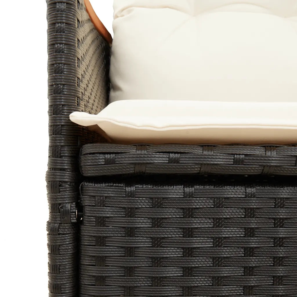 Divano Giardino Reclinabile 2Posti con Tavolino-Sofa da Giardino-Divanetto da esterno Nero Polyrattan 629976