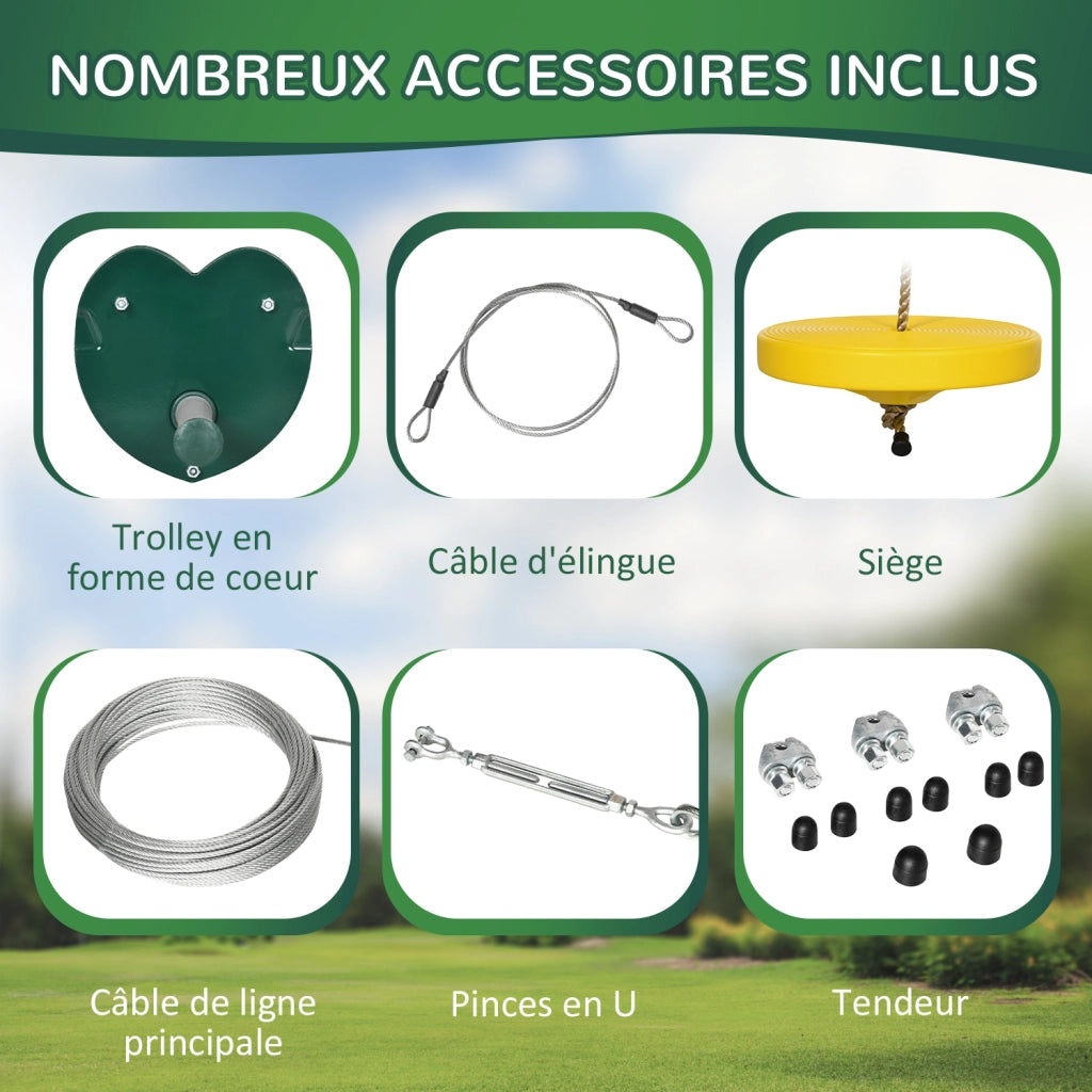 Kit Tirolina per Bambini ¨C Zephmum ¨C Verde, Corda Regolabile, 6-10 Anni