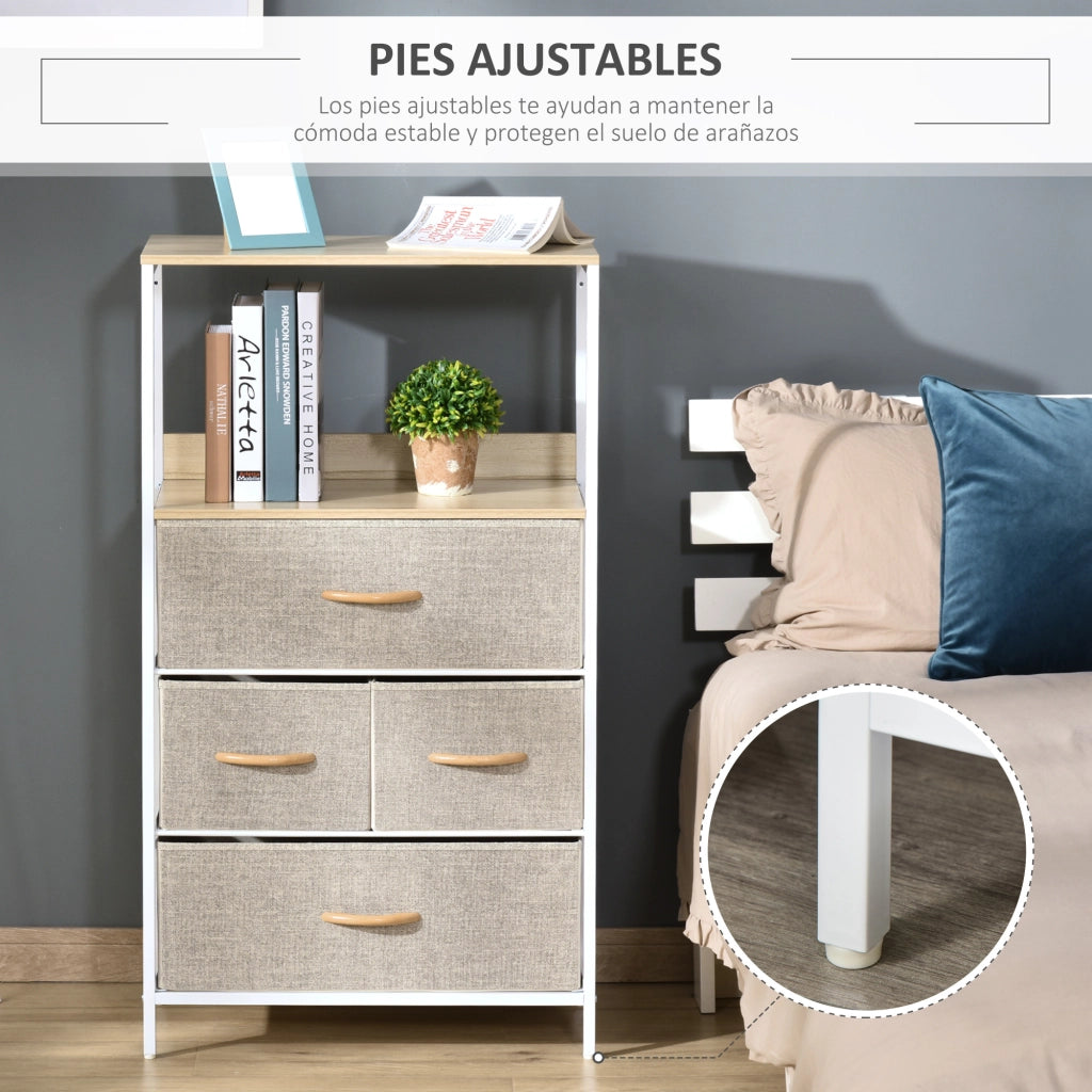Cassettiera con 4 Cassetti e Compartimento Aperto ¨C Zephmum ¨C Grigio Tessuto Struttura Metallo