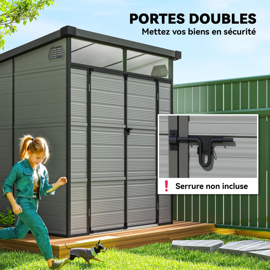 Casetta da giardino in polypropilene con doppia porta e finestre ¨C zephmum ¨C grigio 190x191x215 cm