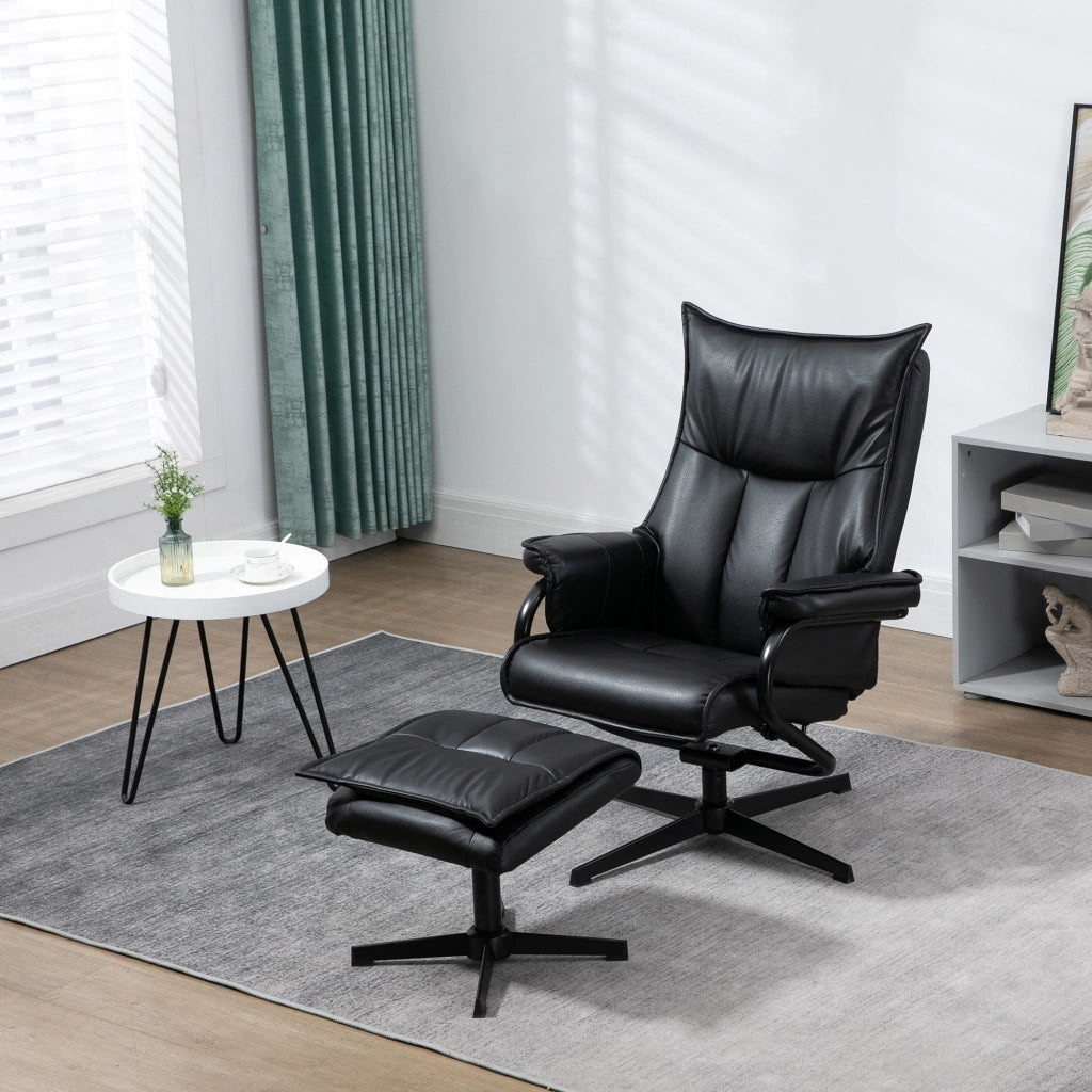 Poltrona relax girevole con poggiapiedi, schienale reclinabile, telaio in acciaio ¨C Minimal ¨C nero