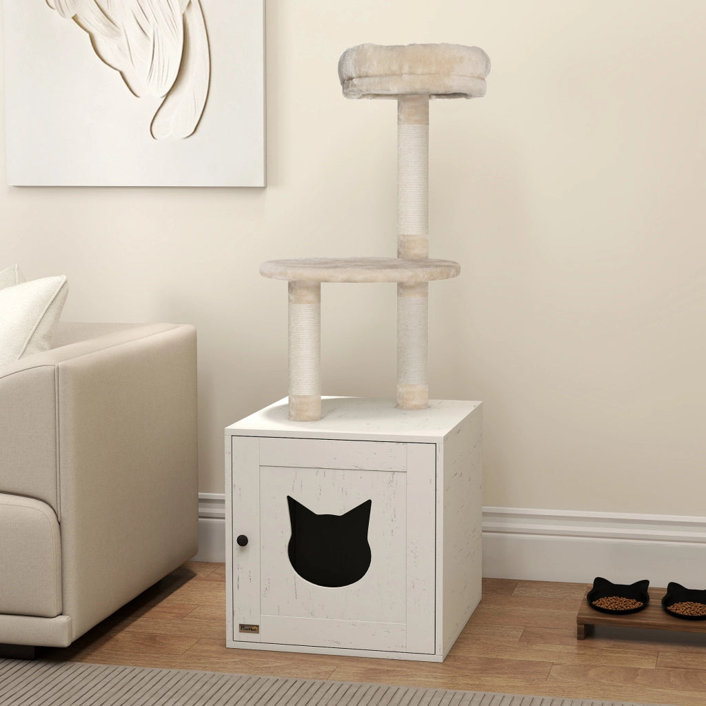 Tiragraffi per Gatti con Lettiera Nascosta ¨C Xylo ¨C 129 cm Crema 2-in-1