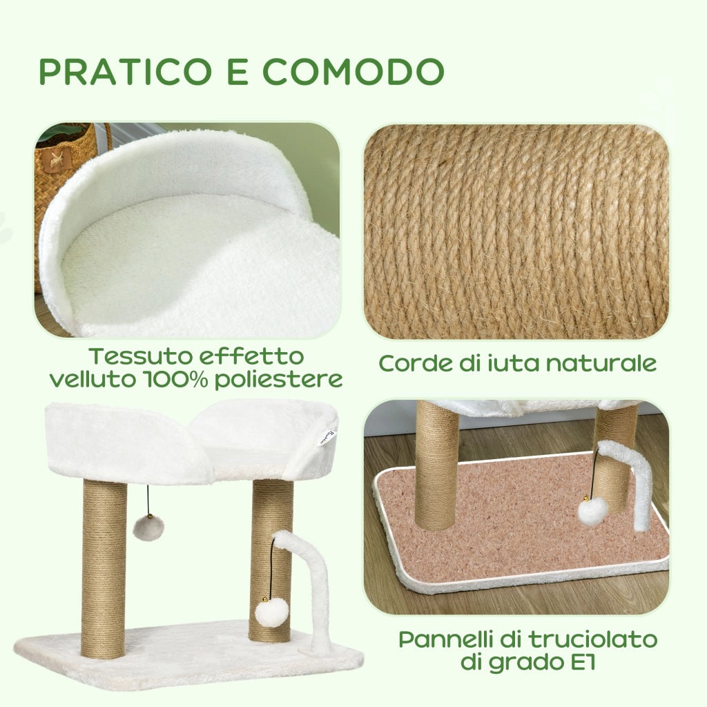 Tiragraffi Torre per Gatti con Palline Giocattolo ¨C zephmum ¨C Giallo e Bianco 48x38x42 cm