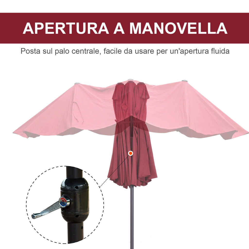 Ombrellone da Giardino Doppio ¨C zephmum ¨C Acciaio, Poliestere, 455x265x238cm, Rosso