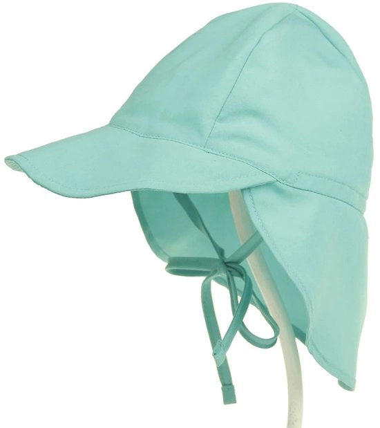 Cappello per bambino, cappello estivo per bambini, cappello con protezione per collo e nastri, cappello flapper, cappello UV per il mare (XS: adatto per circonferenza capelluta 44-48 cm) - Blu-verde