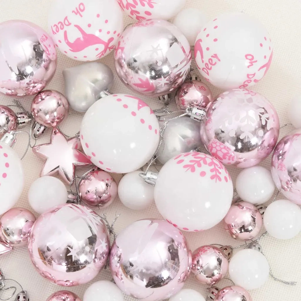 Set di Palle di Natale 40 pz Bianco e Rosa Plastica CFW9620158