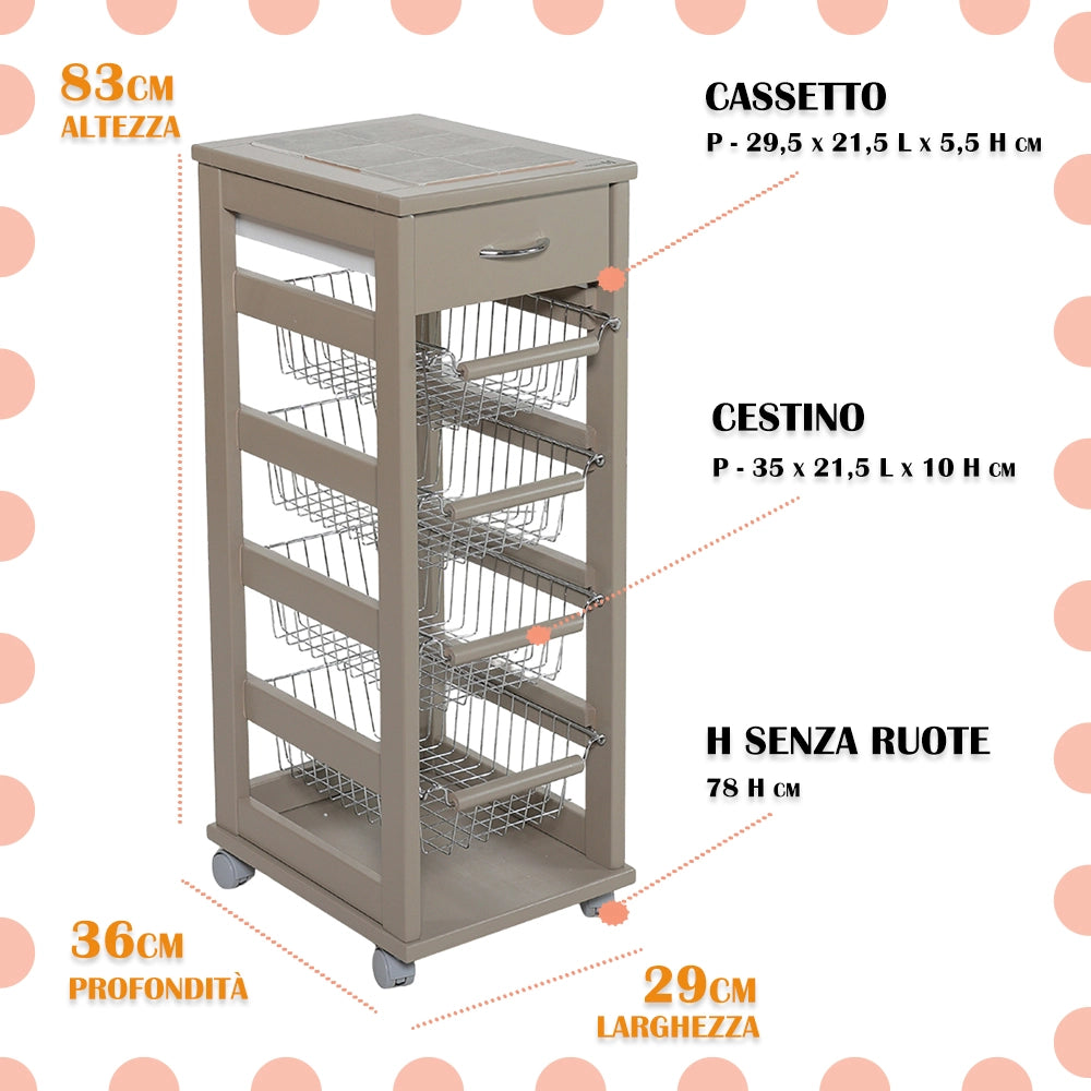 VESUVIO CARRELLO DA CUCINA IN COLORE FANGO 29 X 39 XH 84  CM