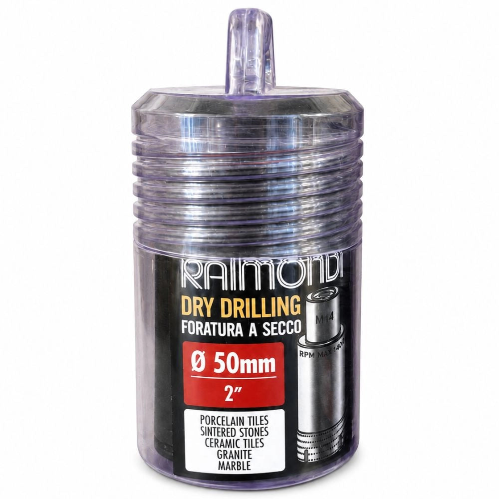 Foretto diamantato a secco raimondi attacco m14 per gres e marmo *** misura Ø50 mm (2”), confezione 1