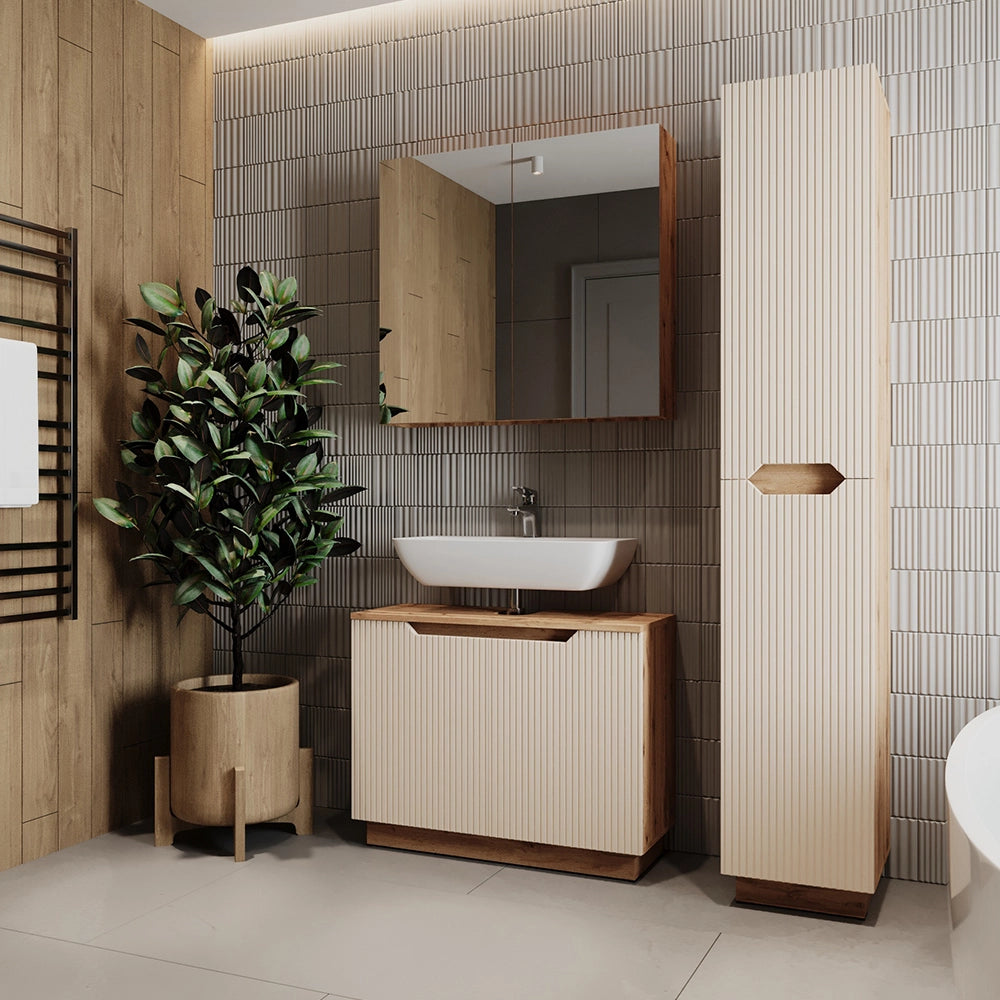 Vicco Set di mobili da bagno Rovere/cashmere a righe 3 parti