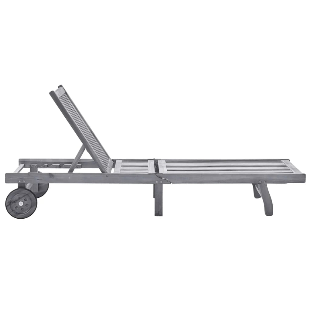 Lettino prendisole sedia a sdraio lettino prendisole letto da giardino mobili da esterno per patio con cuscino grigio legno massello di acacia 02_0012484