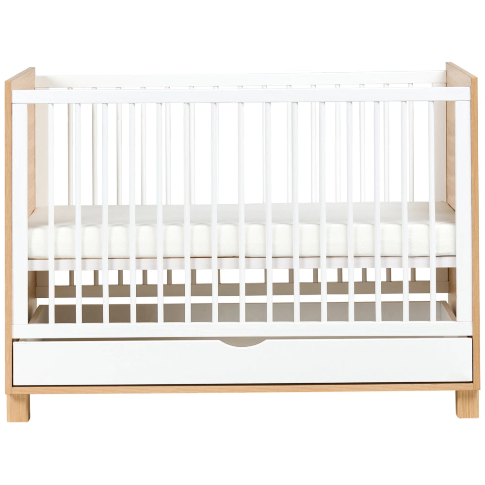 Lettino culla per neonati in MDF bianco marrone chiaro 60 x 120 cm con barre regolabili in altezza Dimensioni standard Accessori per la cameretta Design minimalista