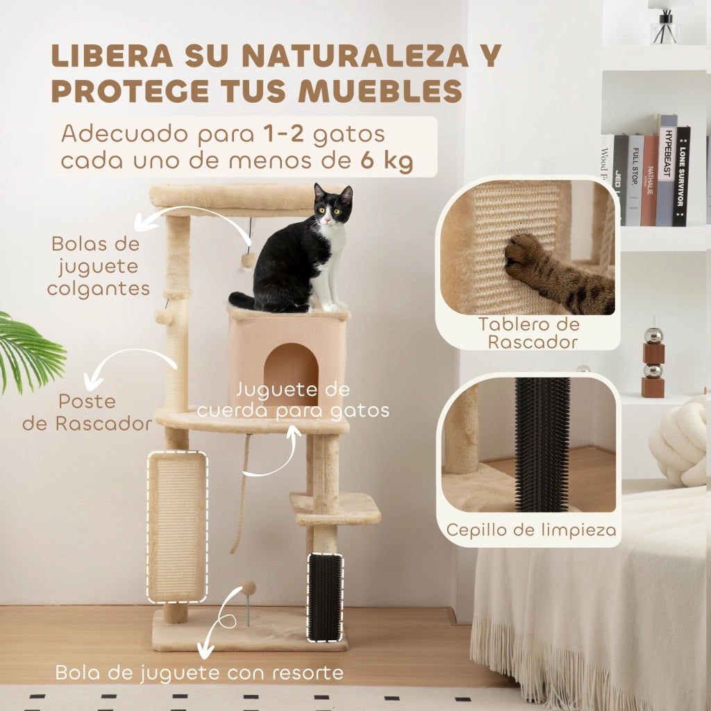 Albero tiragraffi per gatti con poste, piattaforme e accessori ¨C zephmum ¨C 132 cm beige