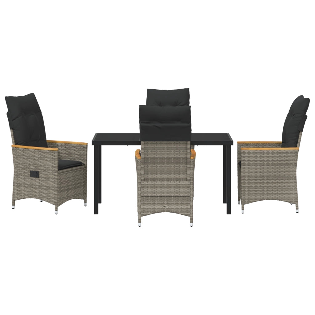 Set di Mobili da Giardino da 5 Pezzi con Cuscini in Rattan Grigio