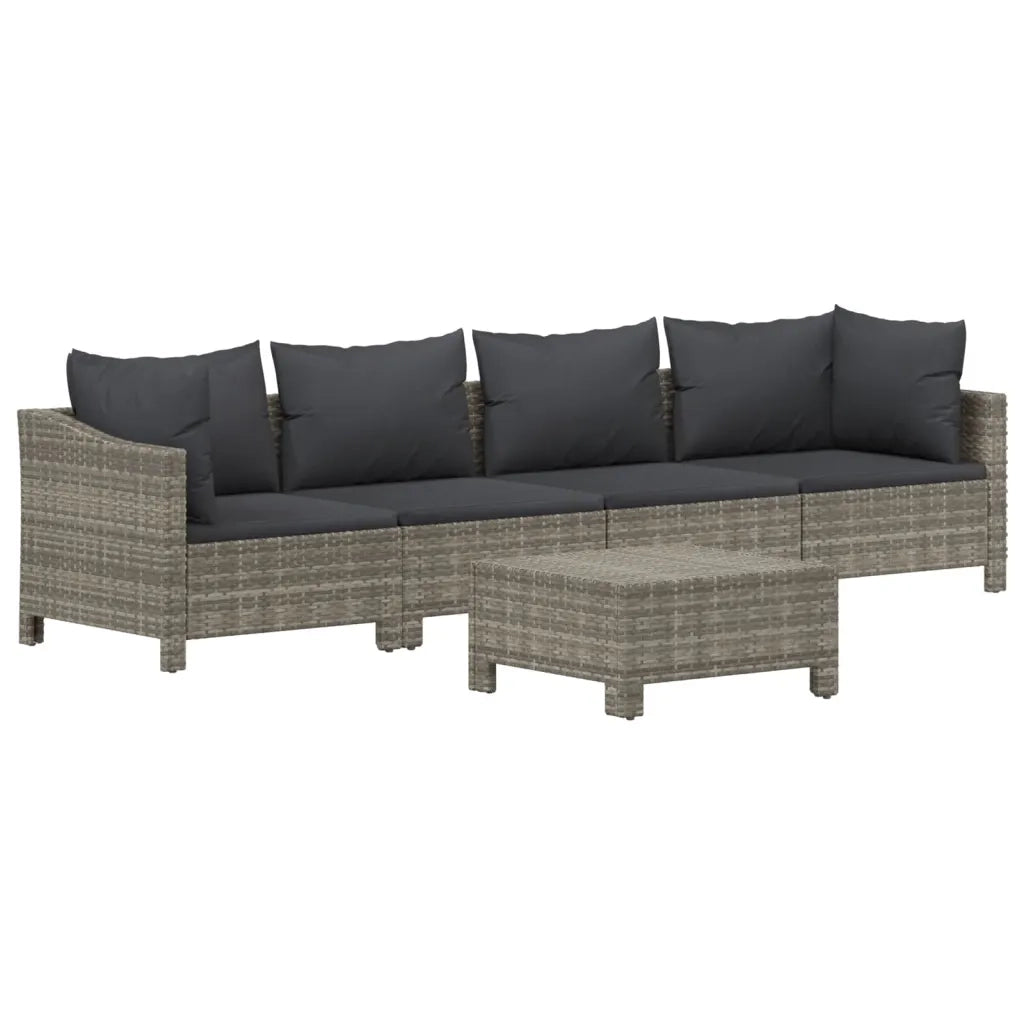 Set Divani da Giardino 5 pz | Set Salotto da Giardino con Cuscini in Polyrattan Grigio