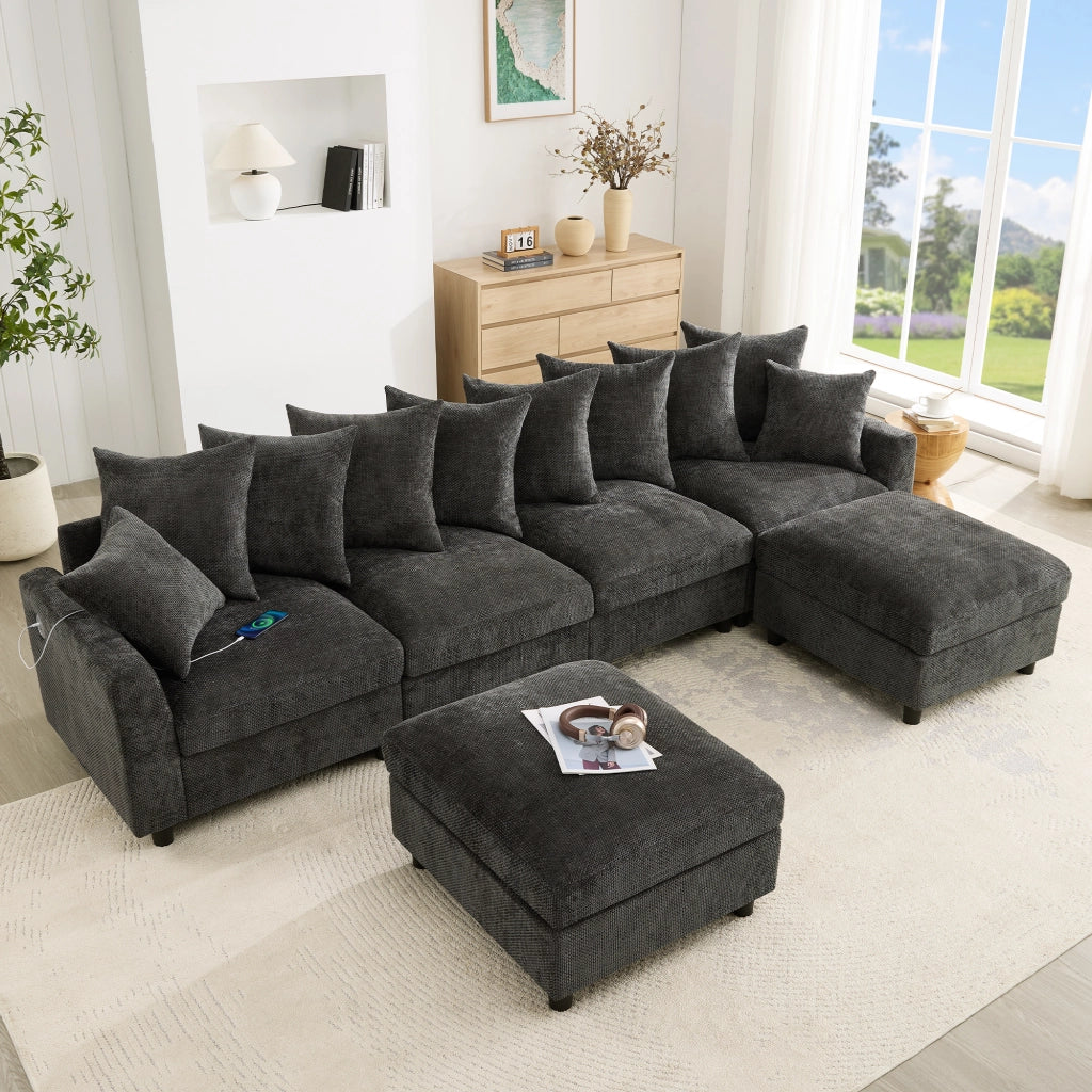SOFA Modulare a U/L 6 Posti 283x153,5x78,5 cm Chenille Grigio