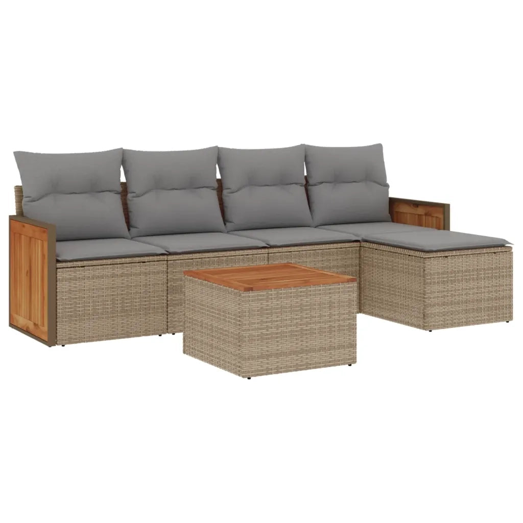 Set Divano da Giardino 6 pz con Cuscini Beige in Polyrattan