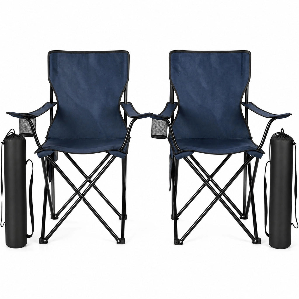Set 2 sedie da campeggio pieghevoli con portabicchieri e tasca in tessuto Oxford blu navy