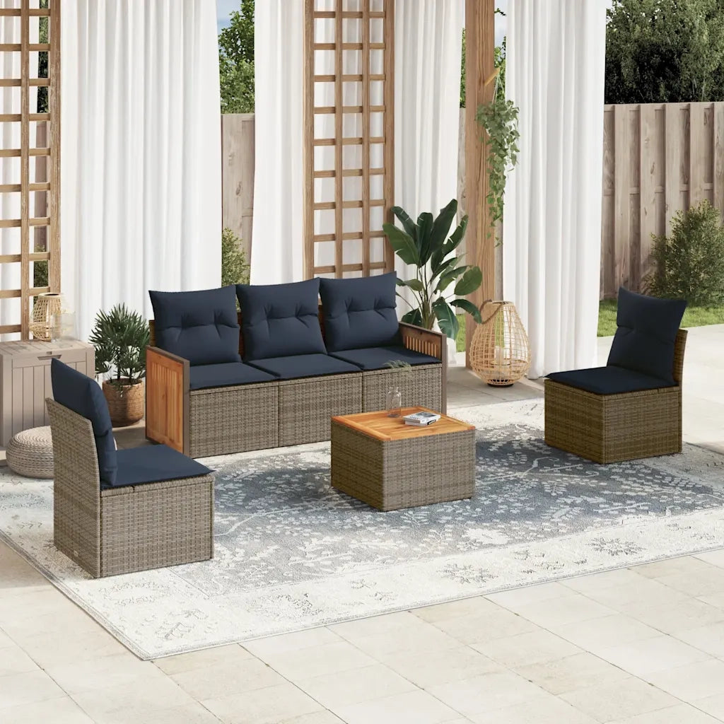 Set Divani da Giardino 6 pz con Cuscini Grigio in Polyrattan 3227538