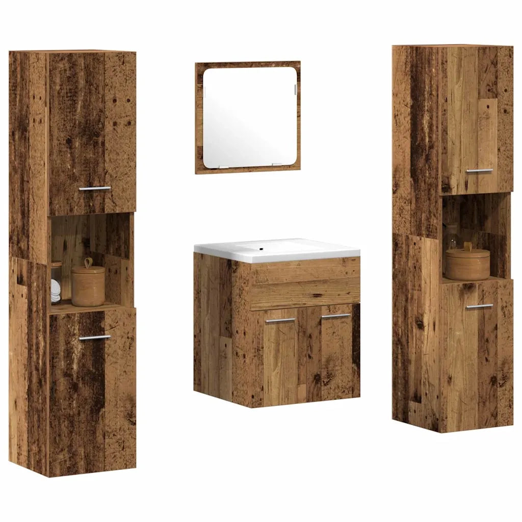 Set di mobili per il bagno con porta 4 pcs Legno vecchio 3332492