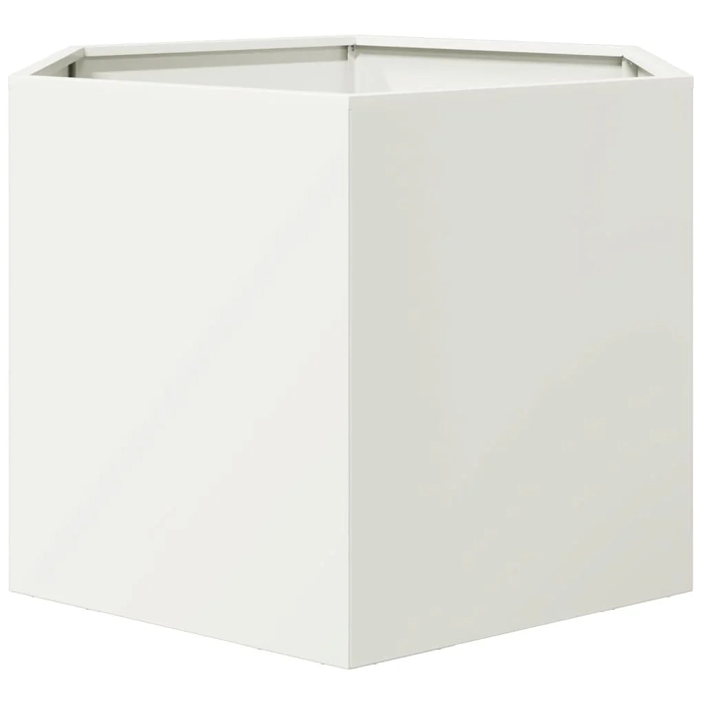 Fioriera/aiuola esagonale per piante fiori terrazza giardino 69 x 60 x 45 cm acciaio bianco 02_0038649