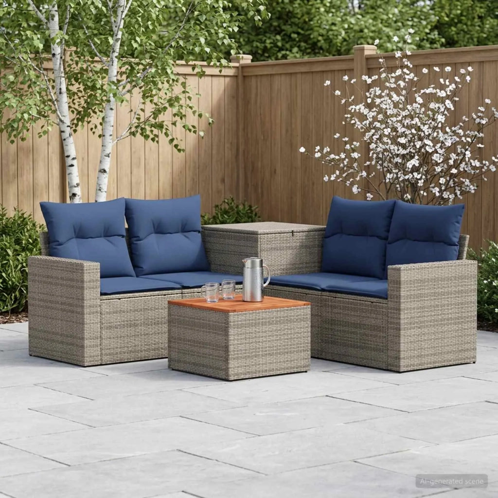 Set di divani 6 pz Grigio e Blu Navy Rattan sintetico e Acciaio 3447411
