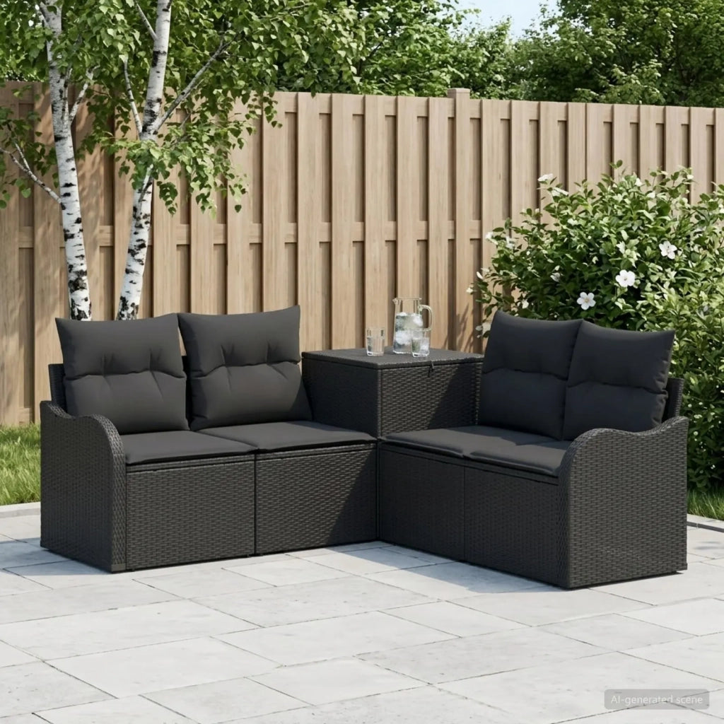 Set di divani 5 pz Nero Rattan sintetico e Acciaio 3447748