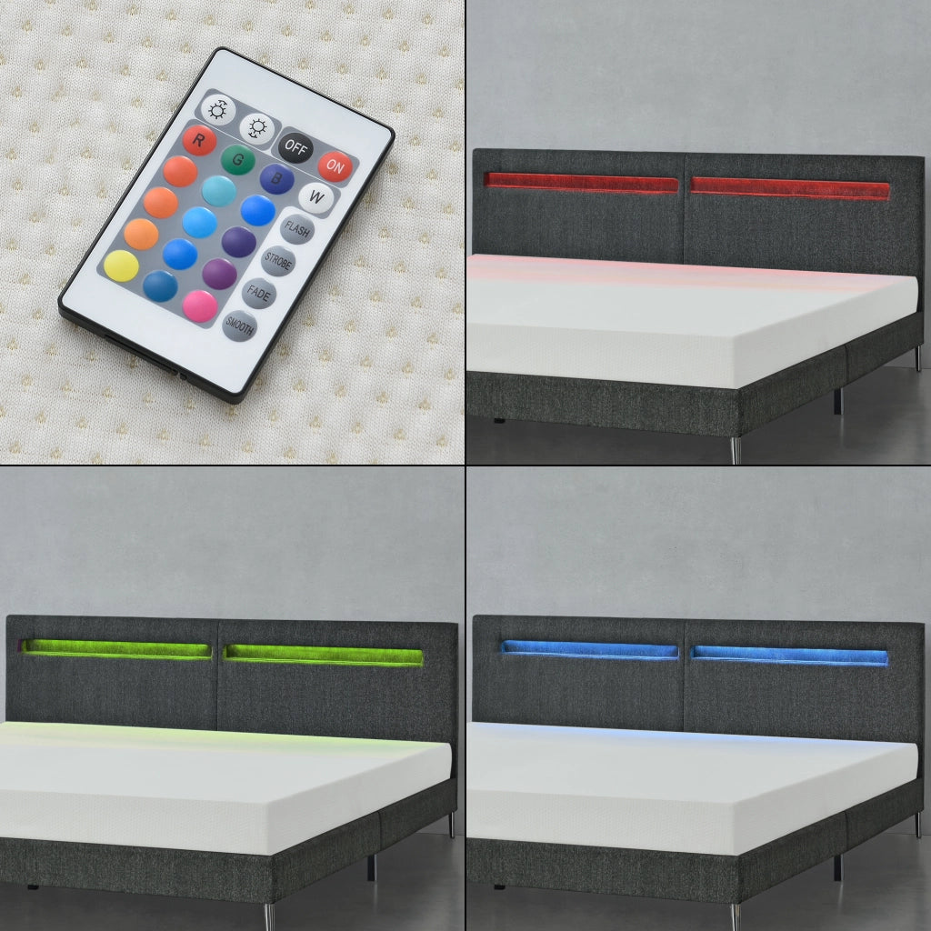Struttura Letto Imbottito a Testiera Alta con Illuminazione a LED e Telecomando, Letto Matrimoniale King size / 2 Piazze