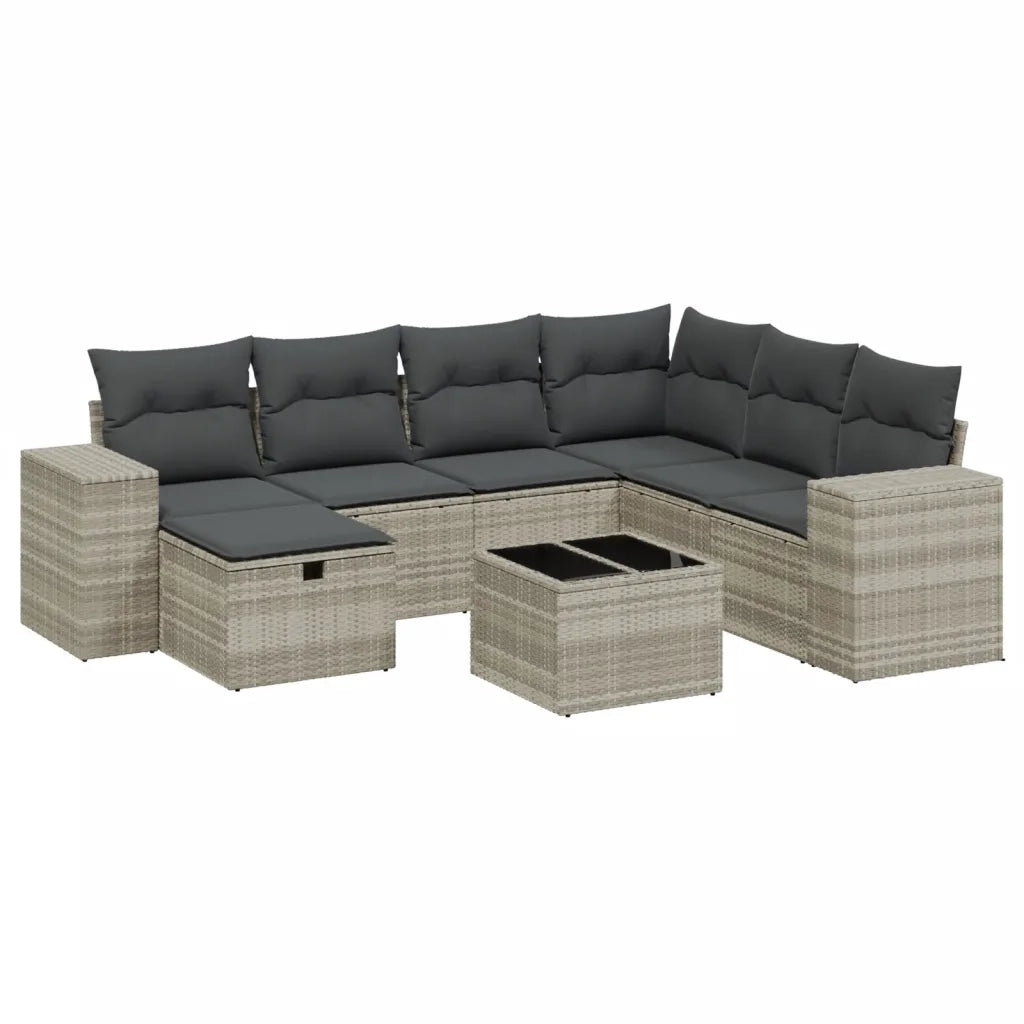 Set Divano da Giardino 8pz con Cuscini Grigio Chiaro Polyrattan 3264468