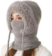 Cappello 3 in 1 - Cappello - cappello invernale donna - cappello invernale a maglia - sciarpa e visiera - impermeabile e caldo - acrilico - grigio