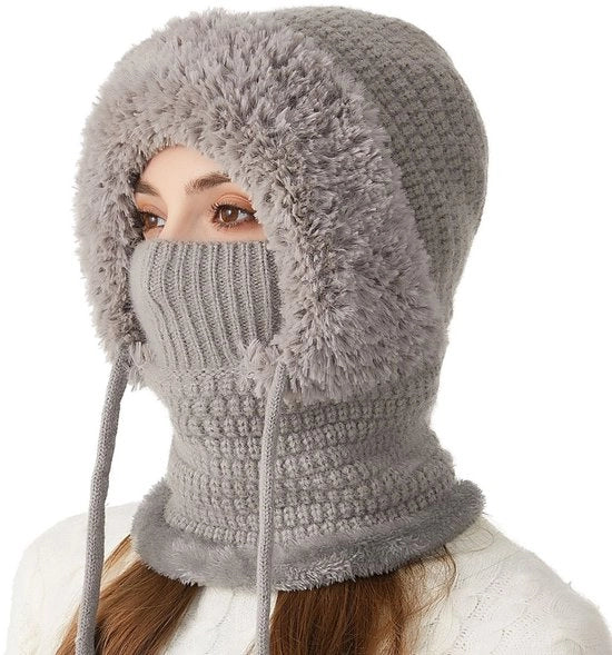 Cappello 3 in 1 - Cappello - cappello invernale donna - cappello invernale a maglia - sciarpa e visiera - impermeabile e caldo - acrilico - grigio