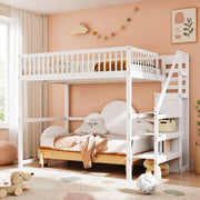 LETTO a soppalco 140x200 cm bianco in legno con scala e armadio