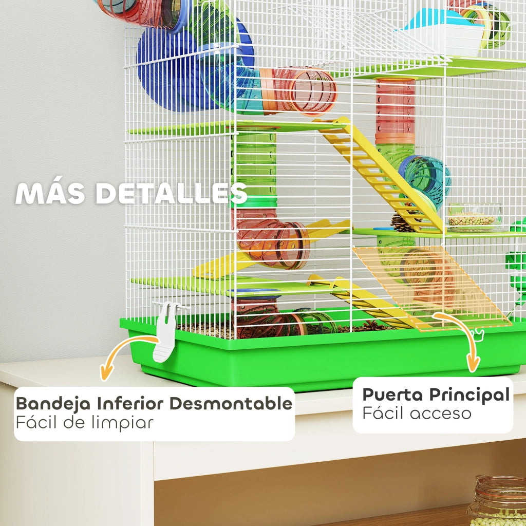 Gabbia per Criceti 5 Livelli con Tunnel e Ruota ¨C Zephmum ¨C 47x30x59 cm Verde