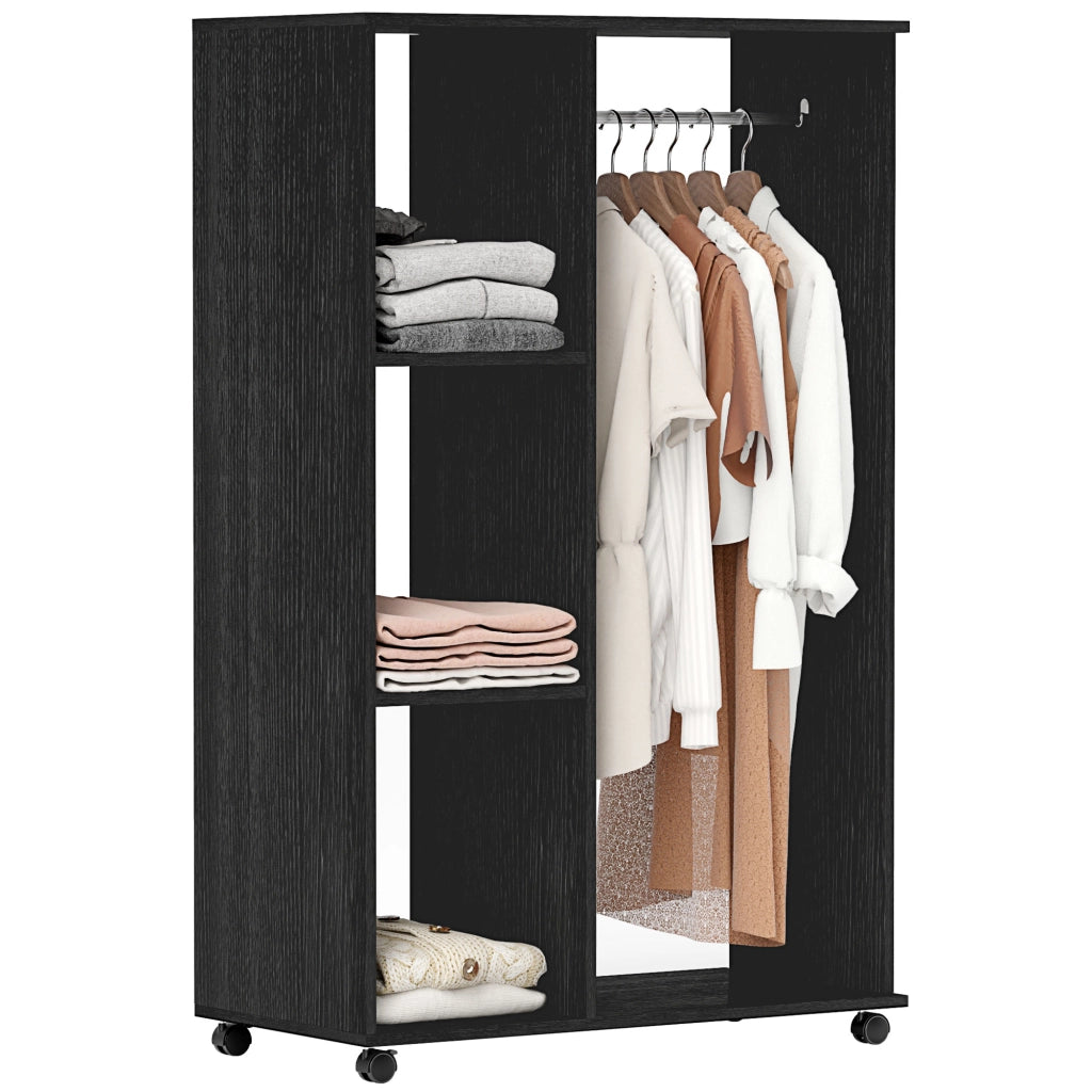 Armadio guardaroba mobile con ruote appendiabiti ripiani ¨C Xylo ¨C nero 80x40x128 cm