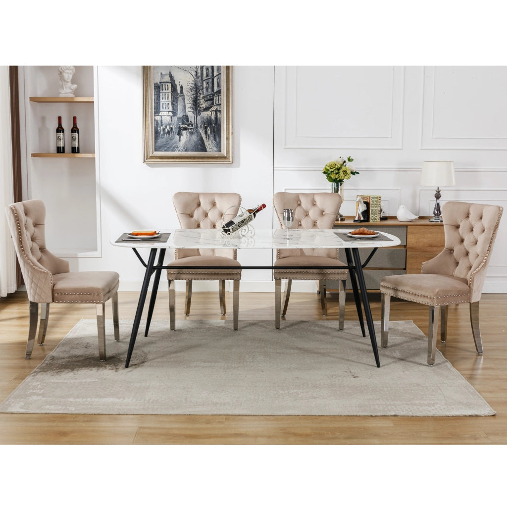 Sedia da Pranzo Imbottita in Velluto con Gambe in Metallo ¨C MINIMAL ¨C Beige, Set 4 Pezzi