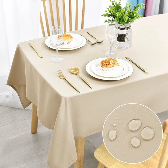 Tavolino Beige 130x220cm Tovagliato Veloce da Pulire e Imbevibile Tovaglia per Cucina, Giardino, Festa, Matrimonio o Casa