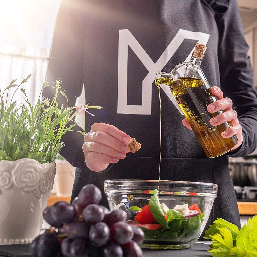 Bottiglia KADAX per olio e aceto, caraffa in vetro da 350 ml, 2 in 1 per olio e aceto con tappo.