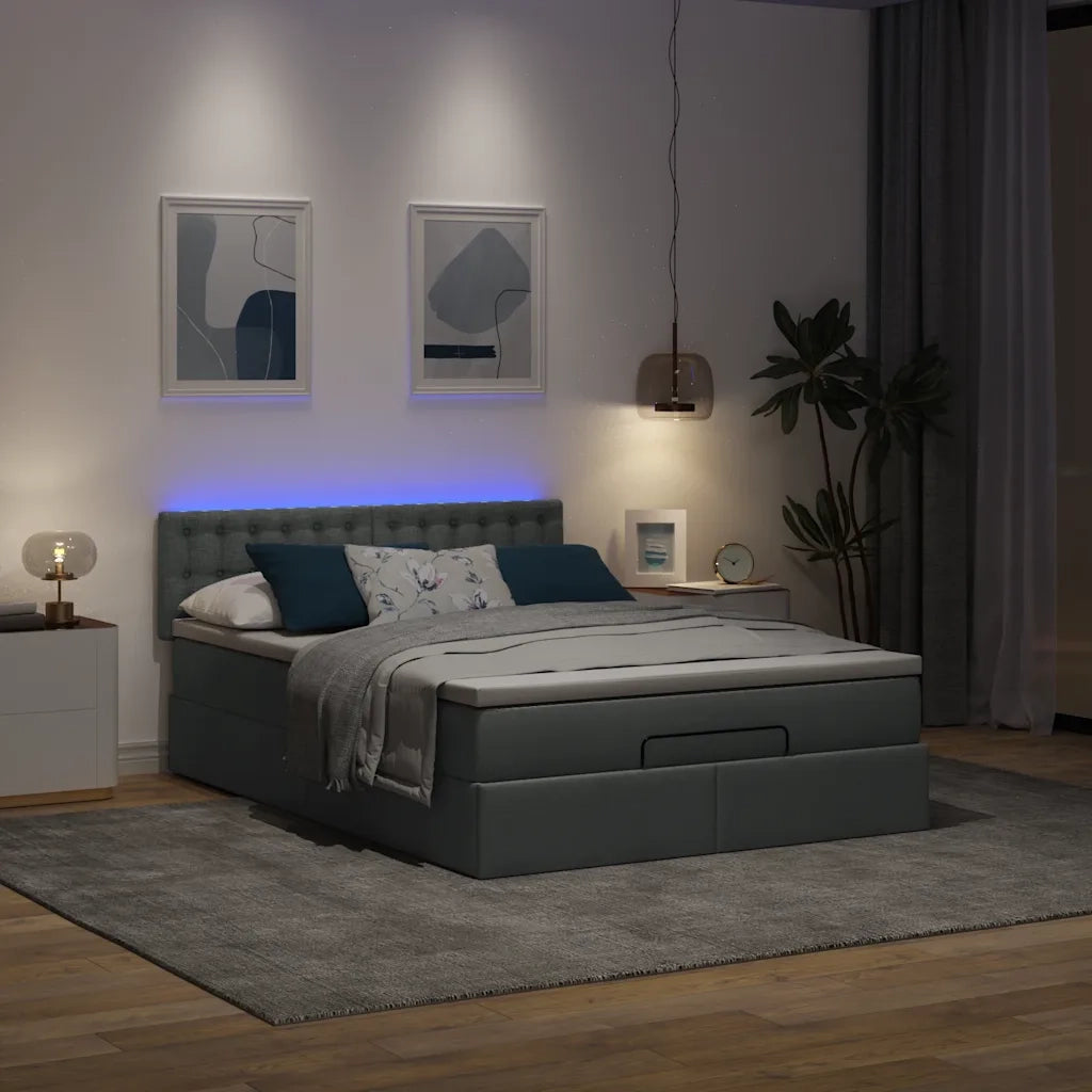 Pouf Letto con Materasso e LED Grigio Scuro 140x200 cm 3312479