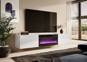 MOBILE TV CON CAMINETTO ELETTRICO Cm 200x40x37h BIANCO LUCIDO